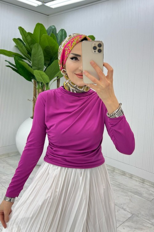 Fuşya Tek Sadece Bluz Tesettür Giyim Fuşya