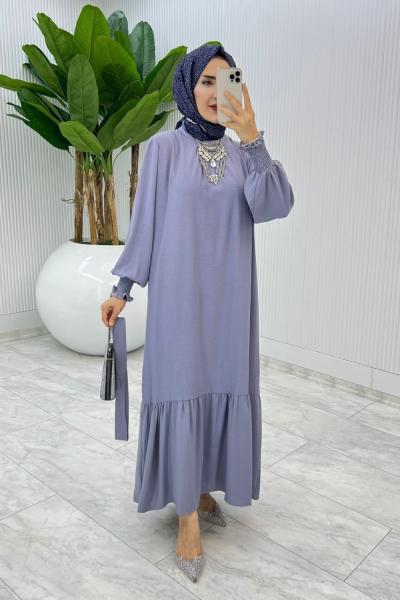 Gri Açelya Elbise Tesettür Giyim Gri