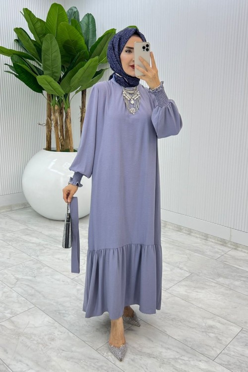 Gri Açelya Elbise Tesettür Giyim Gri