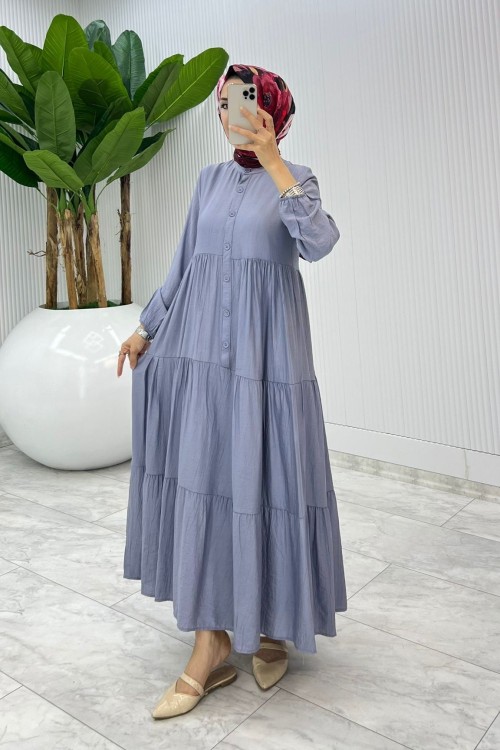 Gri Çilek Elbise Tesettür Giyim Gri