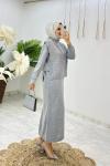 Gri  Damla Triko Elbise Takım Tesettür Giyim  Gri