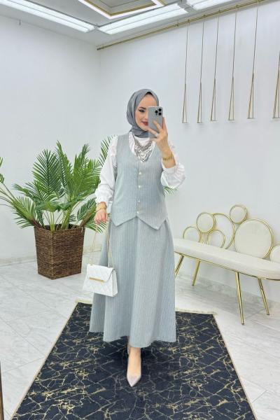 Gri Efsun Etek Takım Tesettür Giyim Gri