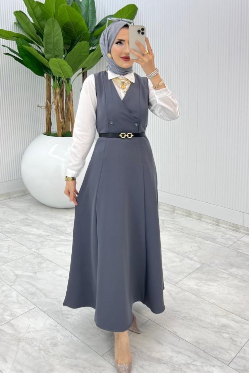 Gri Hazen Jile Tesettür Giyim Gri