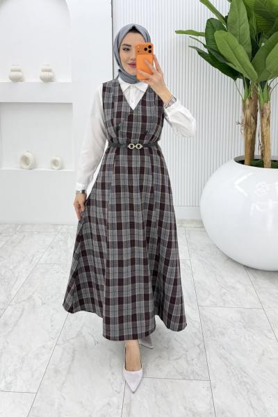 Gri Leyla Ekose Jile Tesettür Giyim  Gri