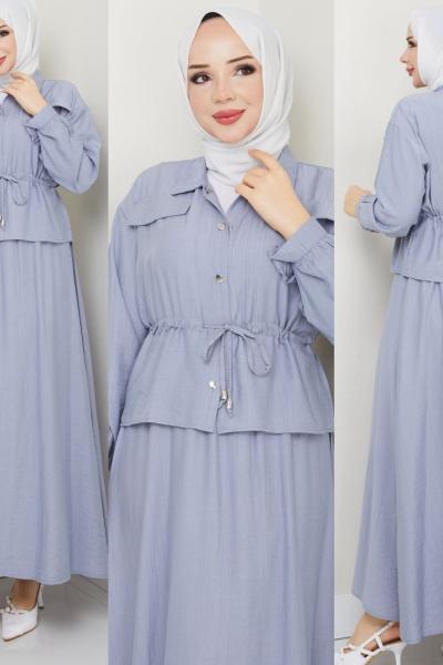 Gri Moda Etek Takım Tesettür Giyim Gri