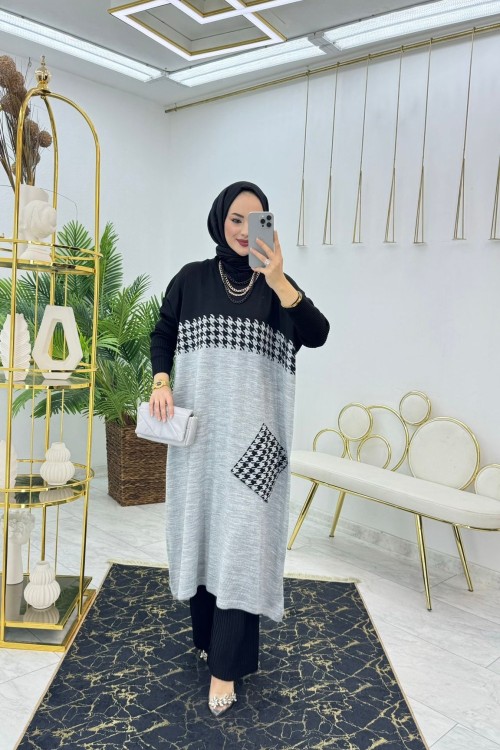 Gri Panço Tunik Tesettür Giyim Gri