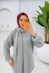 Gri Premıum Atkılı Triko Takım Tesettür Giyim  Gri