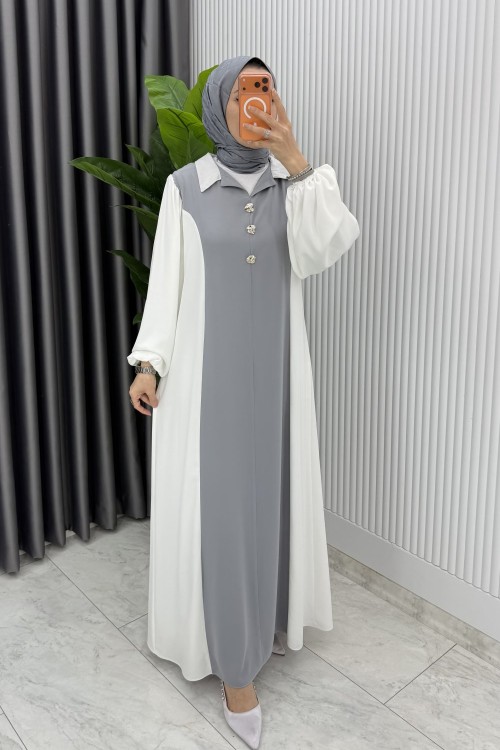 Gri Premıum  Aden ELbise Tesettür Giyim  Gri