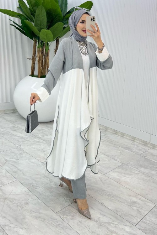 Gri Premium Angel Takım Tesettür Giyim Gri