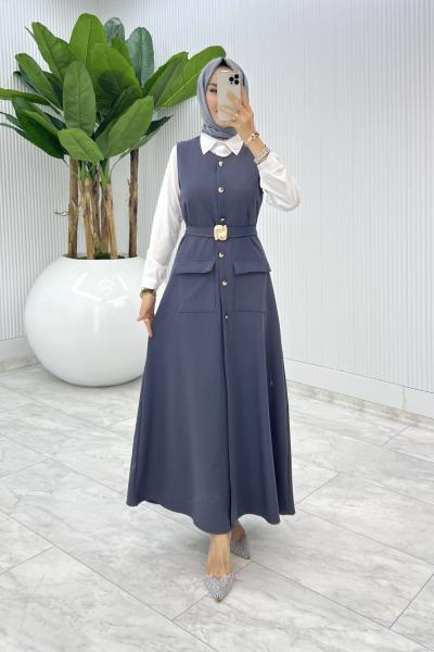 Gri Sude Jile Tesettür Giyim  Gri