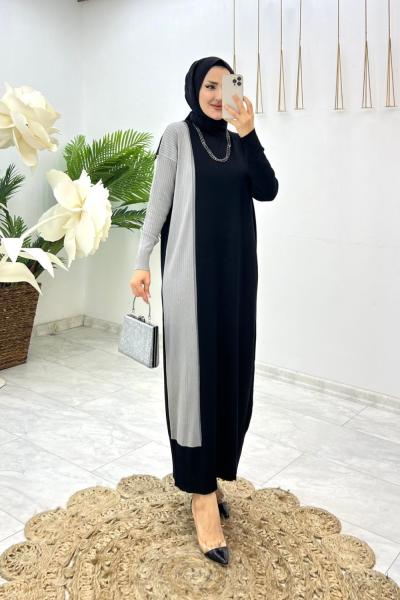 Gri Türkan Triko Elbise Tesettür Giyim Gri