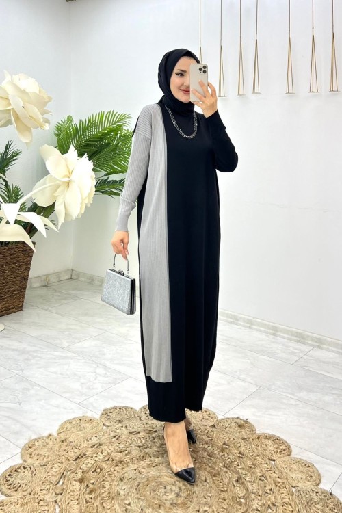 Gri Türkan Triko Elbise Tesettür Giyim Gri