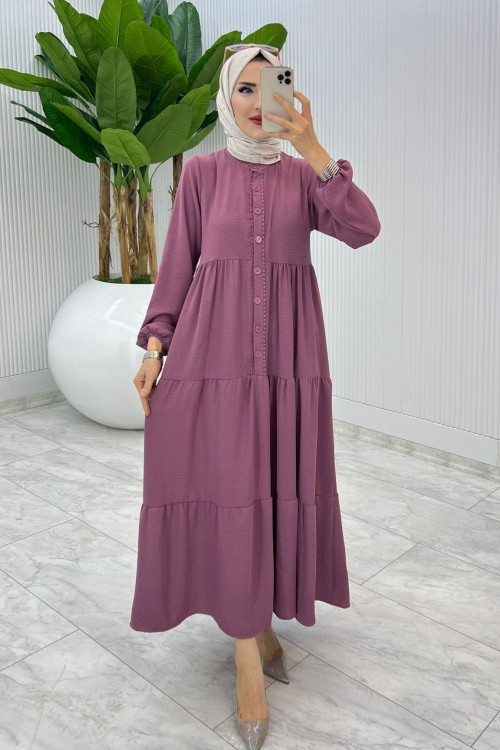 Gül Dantelli Elbise Tesettür Giyim Gül