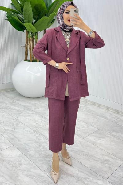 Gül Tek Düğme Ceket Takım Tesettür Giyim Gül