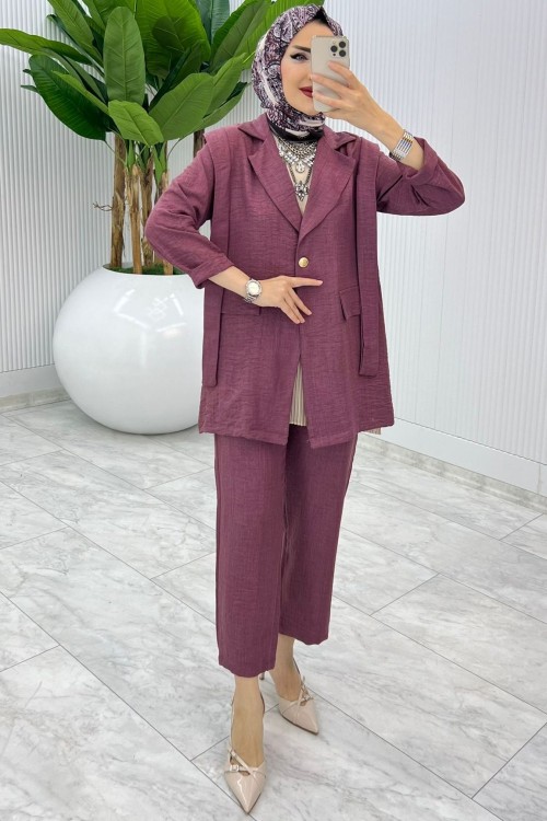 Gül Tek Düğme Ceket Takım Tesettür Giyim Gül