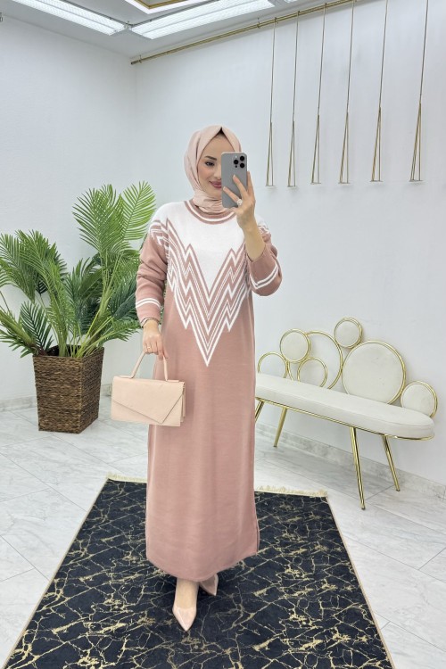 Gül Zikzak Triko Elbise Tesettür Giyim Gül