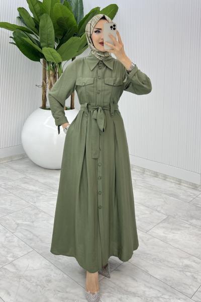 Haki Ajda Elbise Tesettür Giyim Haki