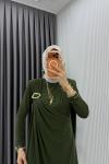 Haki Alya Tasarım Elbise Tesettür Giyim  Haki
