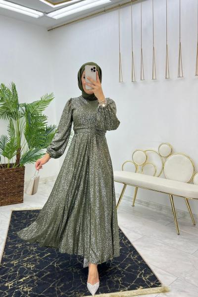 Haki Benan Elbise Tesettür Giyim Haki