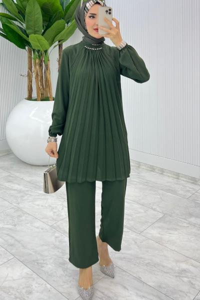 Haki Buket Pantolon Takım Tesettür Giyim Haki