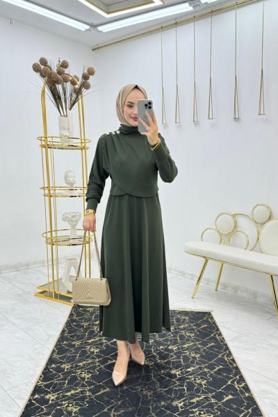 Haki Burcu Etek Takım Tesettür Giyim Haki