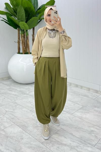 Haki Cepli Şalvar Tesettür Giyim Haki