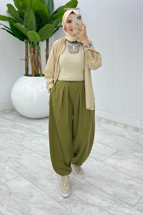Haki Cepli Şalvar Tesettür Giyim Haki