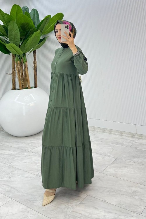 Haki Çilek Elbise Tesettür Giyim Haki