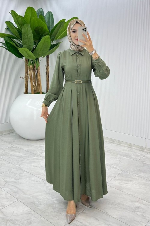 Haki Demet Elbise Tesettür Giyim  Haki