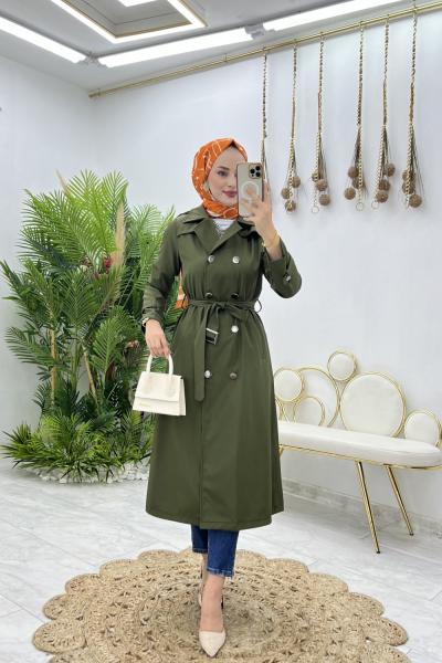 Haki Dubai Trench Tesettür Giyim Haki