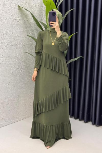 Haki Duru Elbise Tesettür Giyim  Haki