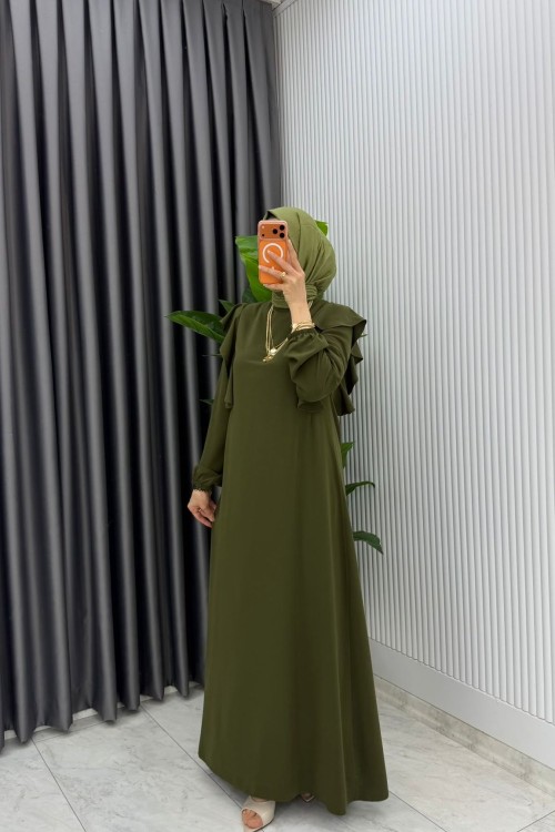 Haki Eylül Elbise Premıum Tesettür Giyim  Haki