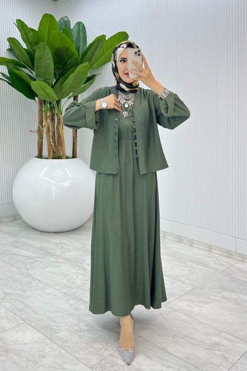Haki Halime Elbise Takım Tesettür Giyim Haki