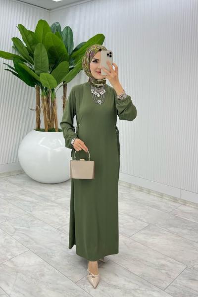 Haki İdil Elbise Tesettür Giyim Haki