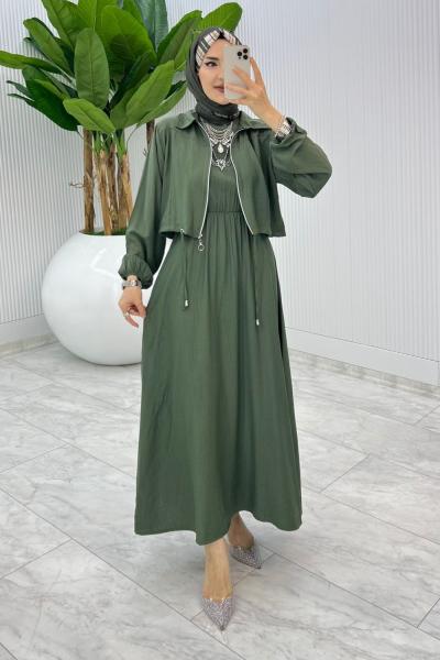 Haki Jale Elbise Takım Tesettür Giyim Haki