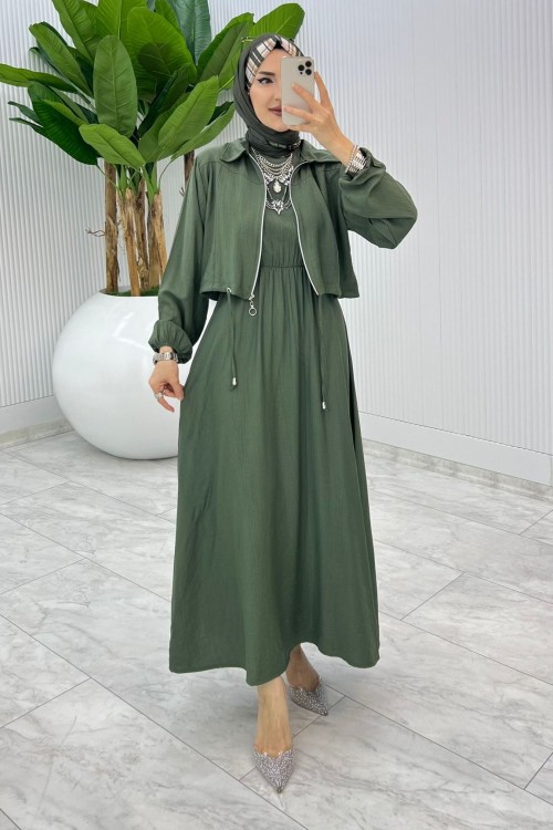 Haki Jale Elbise Takım Tesettür Giyim Haki