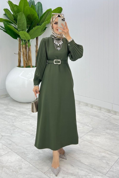 Haki Kalem Elbise Tesettür Giyim Haki