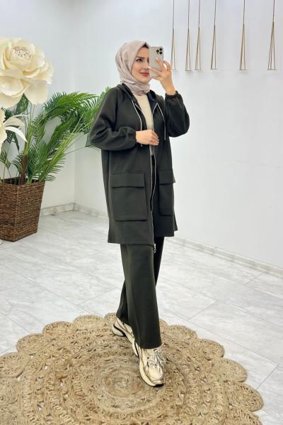 Haki Lavin Takım Tesettür Giyim Haki