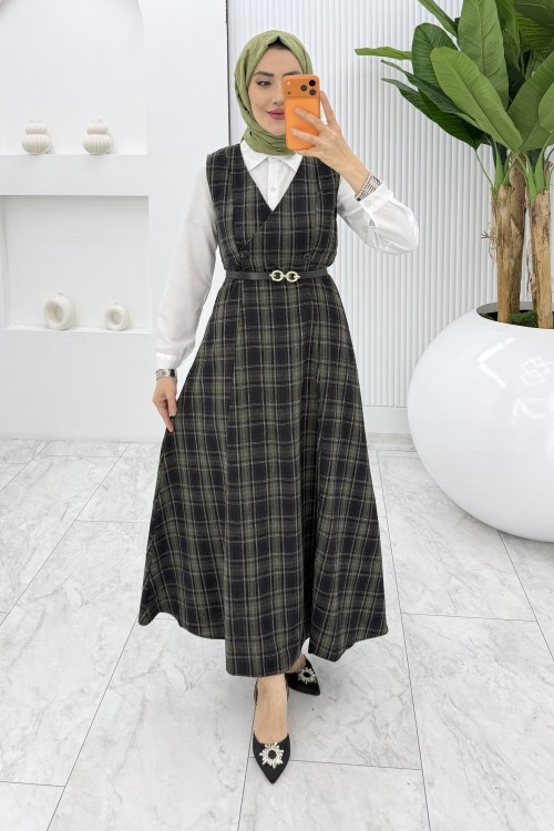 Haki Leyla Ekose Jile Tesettür Giyim  Haki