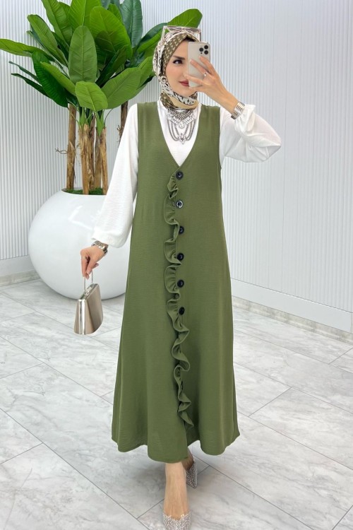 Takım Haki Mahya Jile Takım Tesettür Giyim Haki