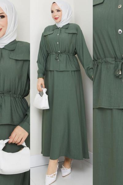 Haki Moda Etek Takım Tesettür Giyim Haki
