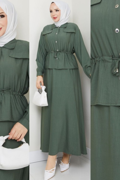 Haki Moda Etek Takım Tesettür Giyim Haki
