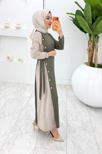 Haki Nilda Elbise Tesettür Giyim  Haki