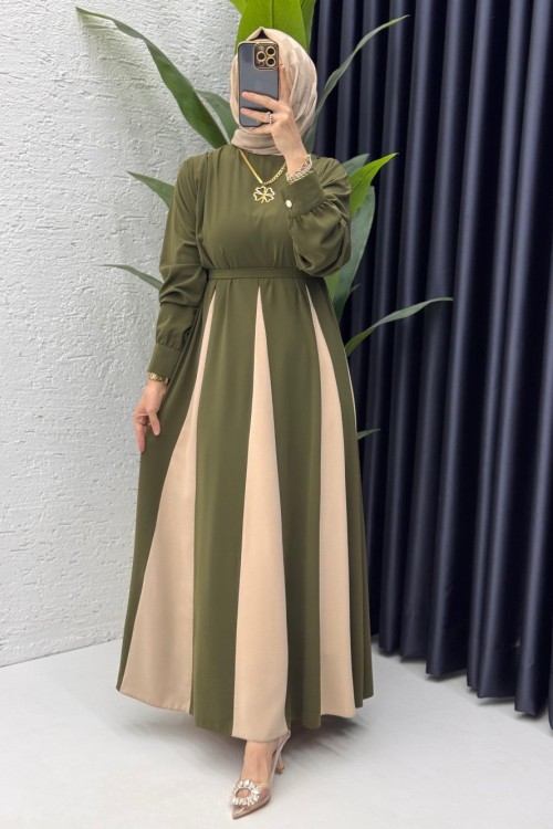 Haki Nilhan Elbise Tesettür Giyim Haki