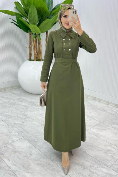 Haki Premıum Roma Elbise Tesettür Giyim Haki