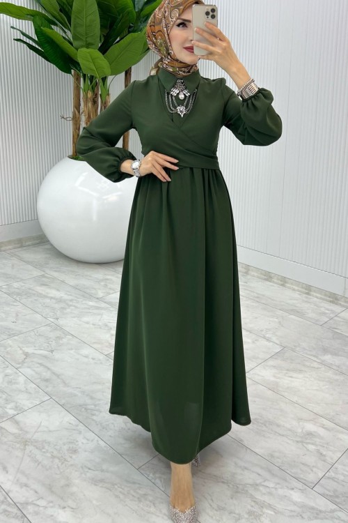 Haki Premıum Dilara Elbise Tesettür Giyim Haki