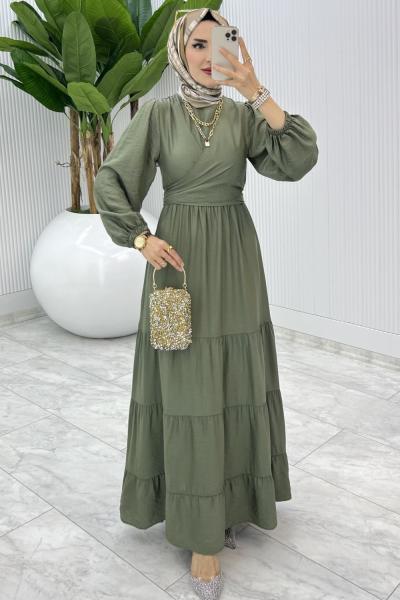 Haki Premıum Leha Elbise Tesettür Giyim Haki