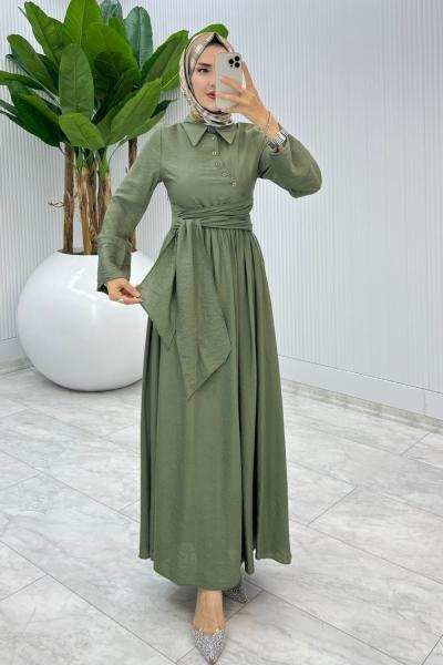 Haki Premıum Nagihan Elbise Tesettür Giyim Haki