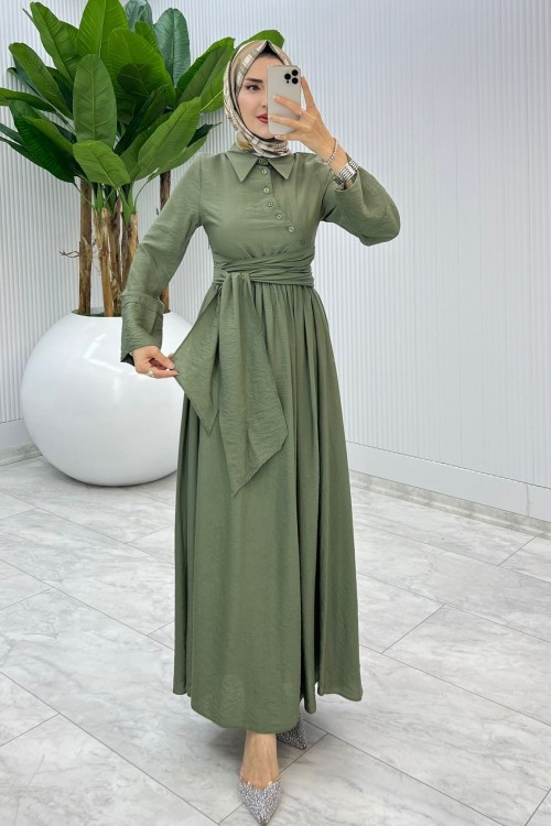 Haki Premıum Nagihan Elbise Tesettür Giyim Haki