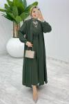 Haki Premium Melek Abaya Takım Tesettür Giyim Haki